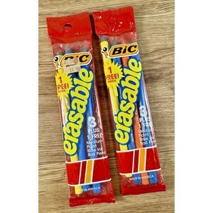 Vintage BIC Erasable Blue Ink Ball Medium Point Pens 4+3 Unused NOS 1980s 1990s